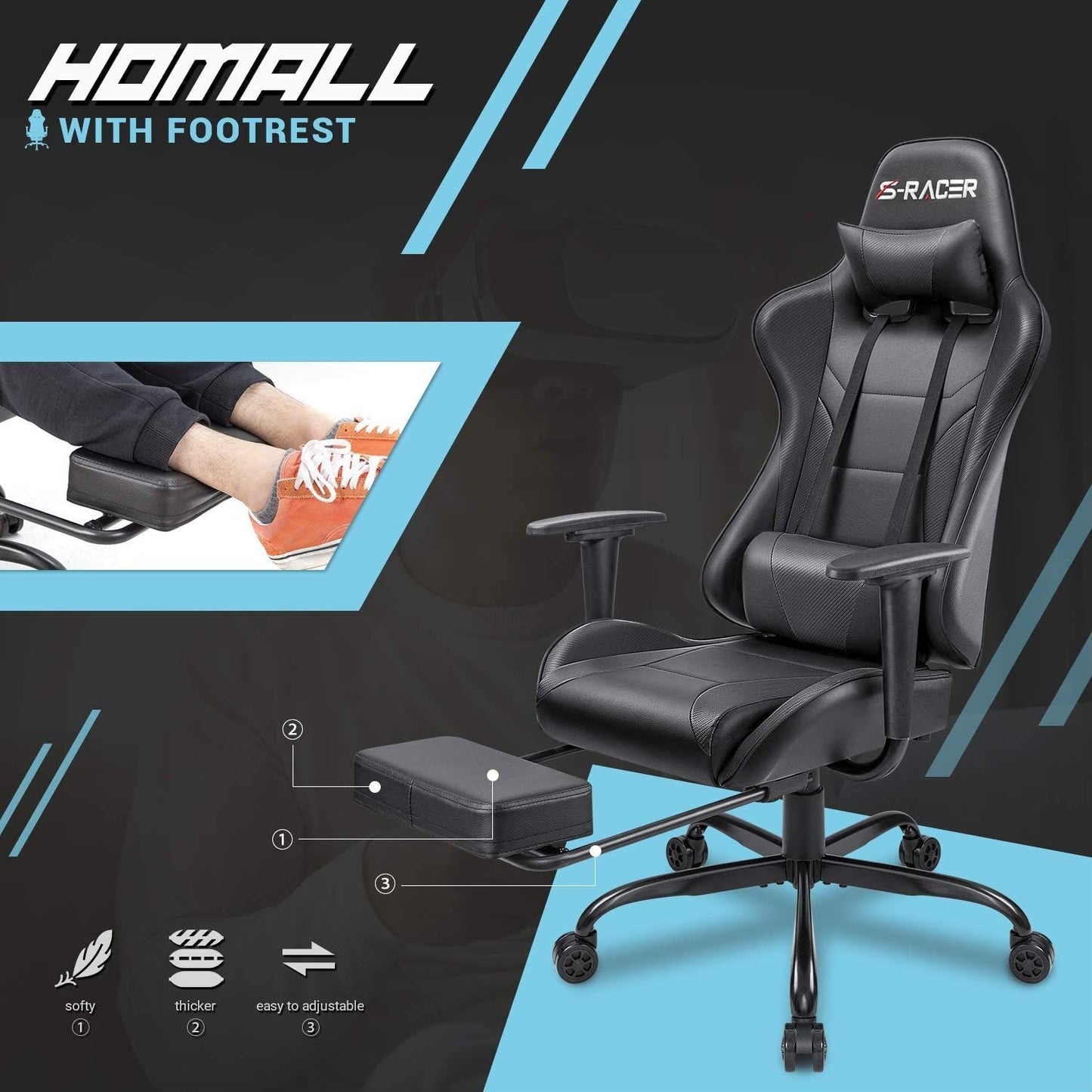 Gaming-Chair-Computer-Office-Chair-Ergonomic-Desk-Chair-with-Footrest-Racing-Executive-Swivel-Chair-Adjustable-Rolling