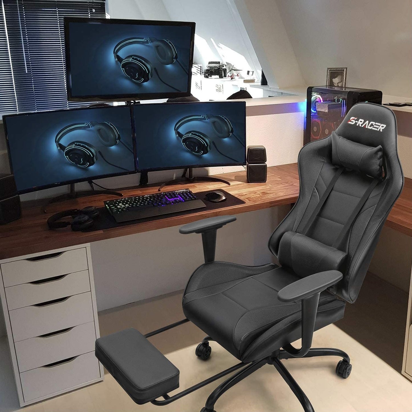 Gaming-Chair-Computer-Office-Chair-Ergonomic-Desk-Chair-with-Footrest-Racing-Executive-Swivel-Chair-Adjustable-Rolling